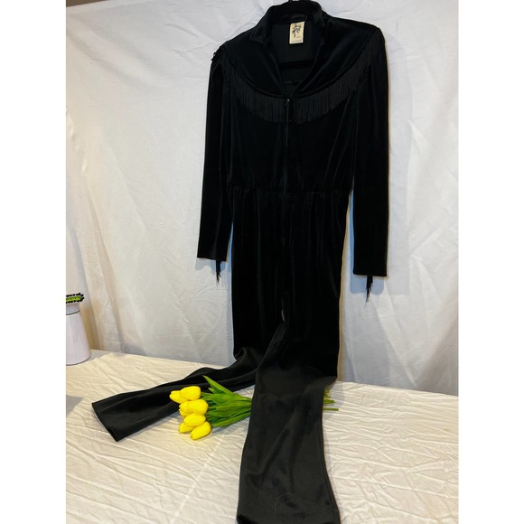 Black Velour Western Style Jumpsuit - Picture 9 of 12